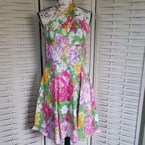 Vicky Tiel Floral Sleeveless Halter Dress New Size M